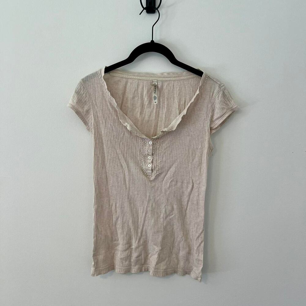 Y2k henley cream cotton ribbed